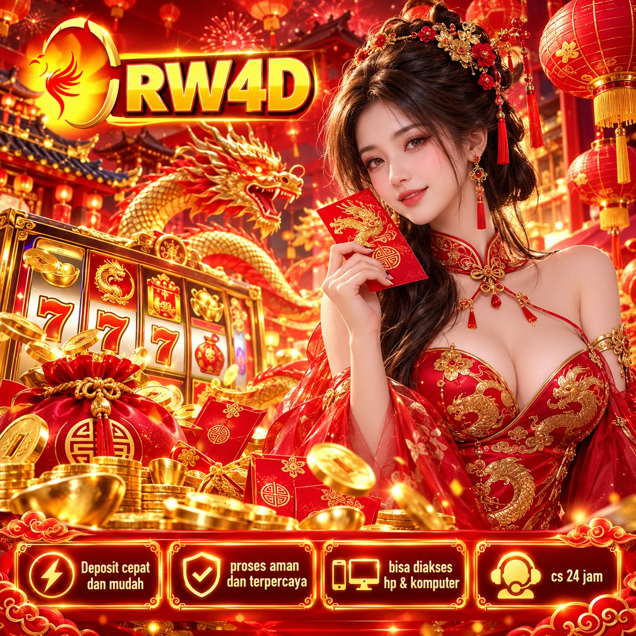 Ilustrasi RW4D merah dan emas, banner 1